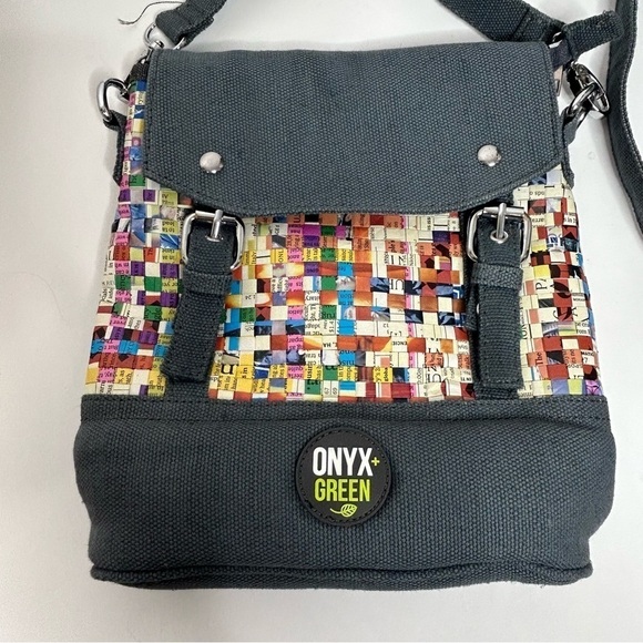 Onyx + Green Cross Weave Magazine Print Crossbody Bag - Picture 3 of 12